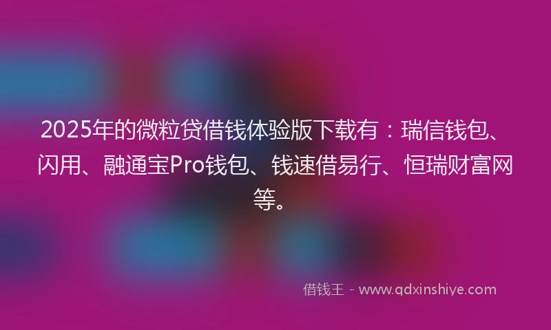 2025年的微粒贷借钱体验版下载有：瑞信钱包、闪用、融通宝Pro钱包、钱速借易行、恒瑞财富网等。