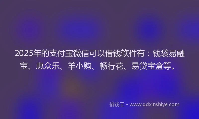 2025年的支付宝微信可以借钱软件有：钱袋易融宝、惠众乐、羊小购、畅行花、易贷宝盒等。
