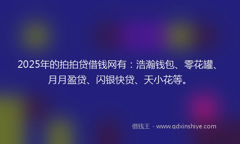 2025年的拍拍贷借钱网有：浩瀚钱包、零花罐、月月盈贷、闪银快贷、天小花等。