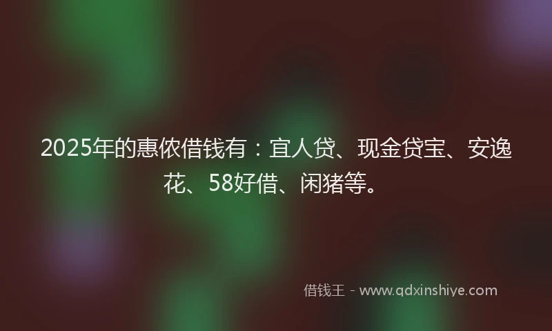 2025年的惠侬借钱有：宜人贷、现金贷宝、安逸花、58好借、闲猪等。