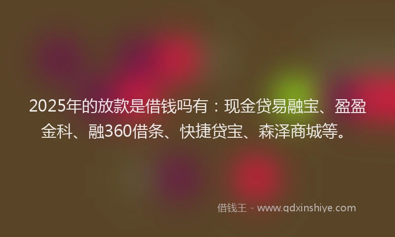 2025年的放款是借钱吗有：现金贷易融宝、盈盈金科、融360借条、快捷贷宝、森泽商城等。