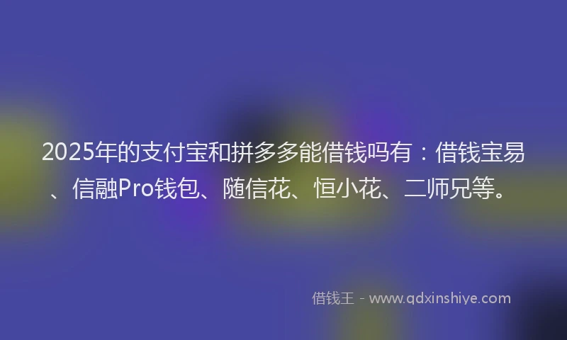 2025年的支付宝和拼多多能借钱吗有：借钱宝易、信融Pro钱包、随信花、恒小花、二师兄等。