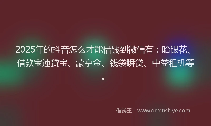 2025年的抖音怎么才能借钱到微信有：哈银花、借款宝速贷宝、蒙享金、钱袋瞬贷、中益租机等。