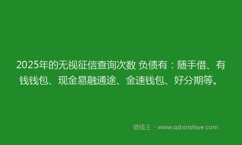 2025年的无视征信查询次数 负债有：随手借、有钱钱包、现金易融通途、金速钱包、好分期等。