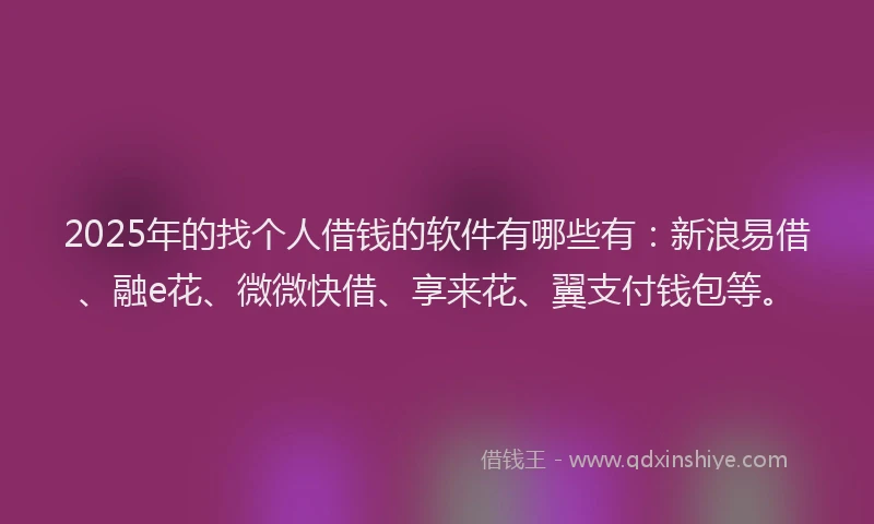 2025年的找个人借钱的软件有哪些有：新浪易借、融e花、微微快借、享来花、翼支付钱包等。