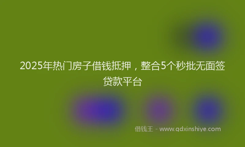 2025年热门房子借钱抵押，整合5个秒批无面签贷款平台
