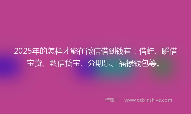 2025年的怎样才能在微信借到钱有：借蛙、瞬借宝贷、甄信贷宝、分期乐、福禄钱包等。
