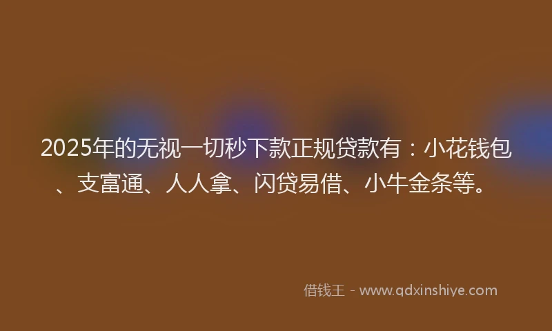 2025年的无视一切秒下款正规贷款有：小花钱包、支富通、人人拿、闪贷易借、小牛金条等。