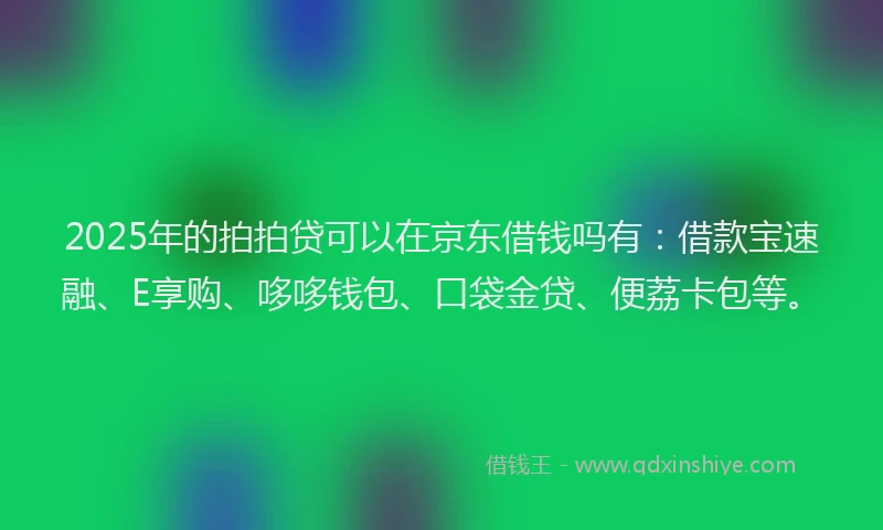 2025年的拍拍贷可以在京东借钱吗有：借款宝速融、E享购、哆哆钱包、口袋金贷、便荔卡包等。