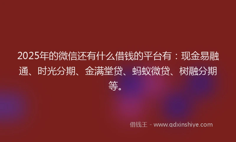2025年的微信还有什么借钱的平台有：现金易融通、时光分期、金满堂贷、蚂蚁微贷、树融分期等。
