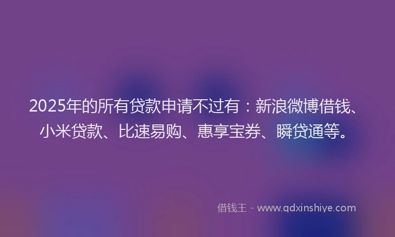 2025年的所有贷款申请不过有：新浪微博借钱、小米贷款、比速易购、惠享宝券、瞬贷通等。
