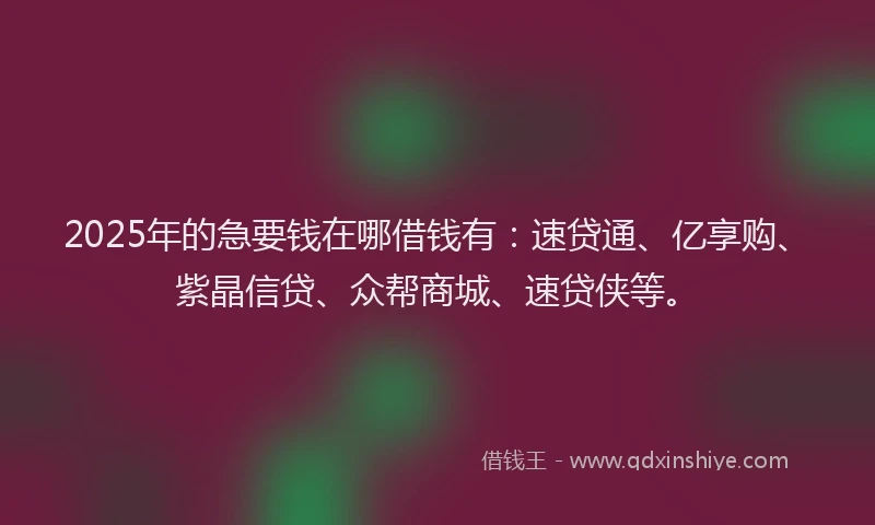 2025年的急要钱在哪借钱有：速贷通、亿享购、紫晶信贷、众帮商城、速贷侠等。