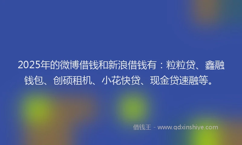 2025年的微博借钱和新浪借钱有：粒粒贷、鑫融钱包、创硕租机、小花快贷、现金贷速融等。