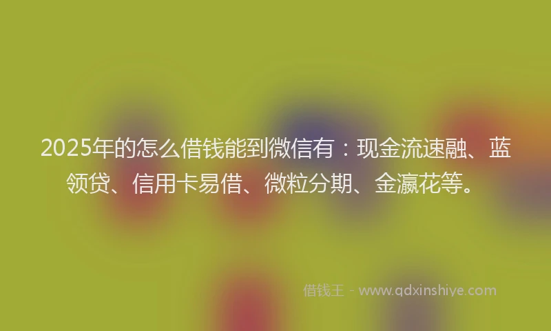 2025年的怎么借钱能到微信有：现金流速融、蓝领贷、信用卡易借、微粒分期、金瀛花等。
