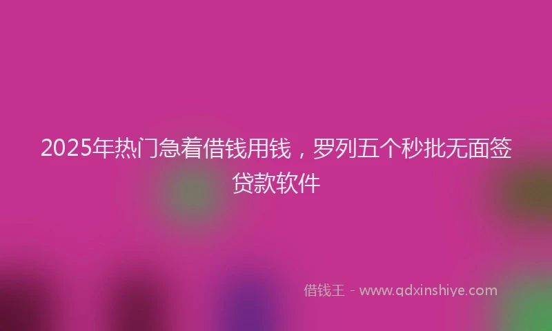 2025年热门急着借钱用钱，罗列五个秒批无面签贷款软件