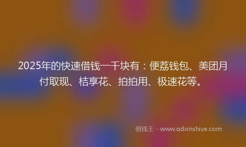2025年的快速借钱一千块有：便荔钱包、美团月付取现、桔享花、拍拍用、极速花等。