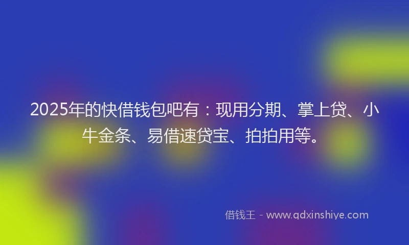 2025年的快借钱包吧有：现用分期、掌上贷、小牛金条、易借速贷宝、拍拍用等。