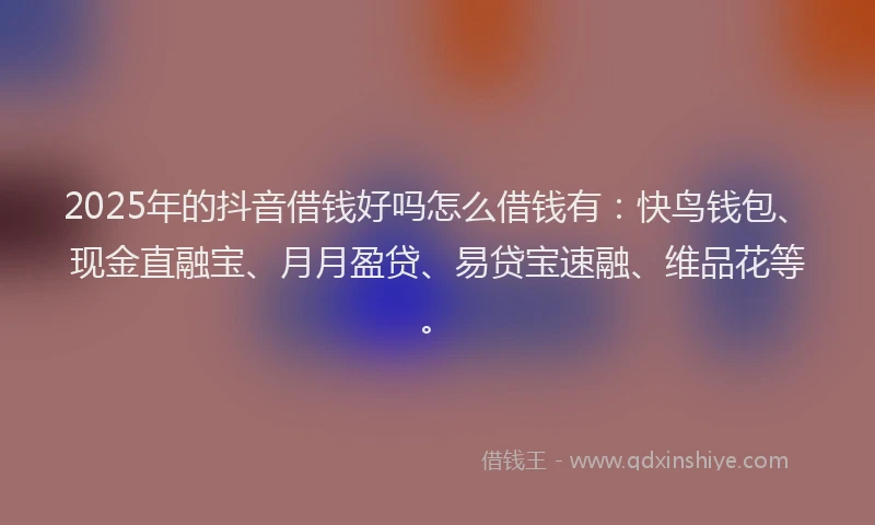 2025年的抖音借钱好吗怎么借钱有：快鸟钱包、现金直融宝、月月盈贷、易贷宝速融、维品花等。