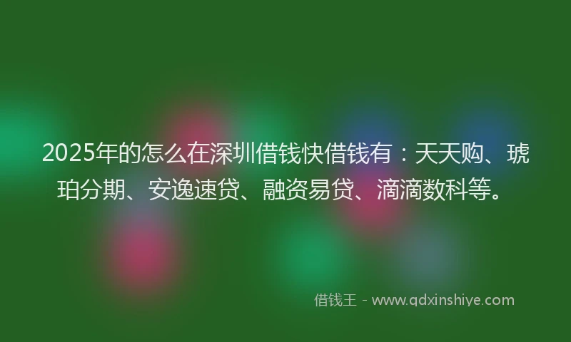 2025年的怎么在深圳借钱快借钱有：天天购、琥珀分期、安逸速贷、融资易贷、滴滴数科等。