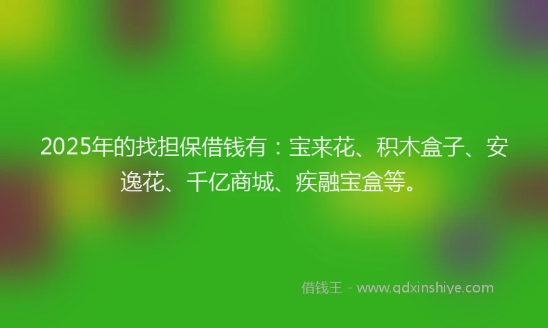2025年的找担保借钱有：宝来花、积木盒子、安逸花、千亿商城、疾融宝盒等。