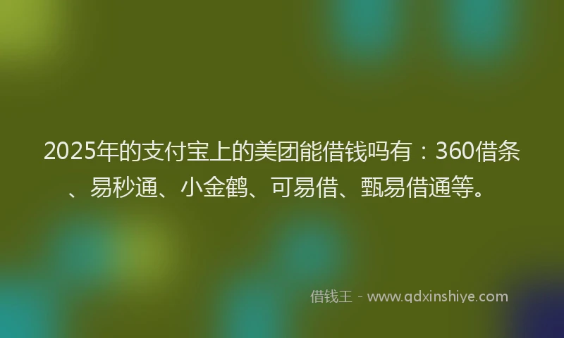 2025年的支付宝上的美团能借钱吗有：360借条、易秒通、小金鹤、可易借、甄易借通等。
