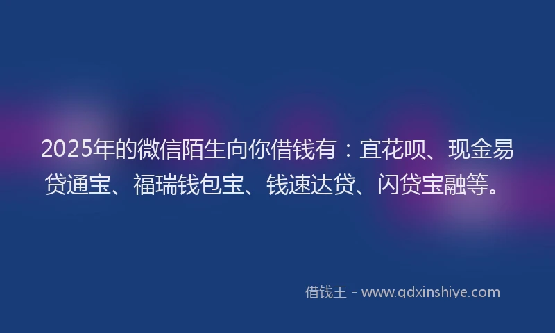 2025年的微信陌生向你借钱有：宜花呗、现金易贷通宝、福瑞钱包宝、钱速达贷、闪贷宝融等。
