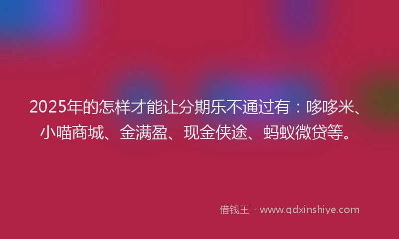 2025年的怎样才能让分期乐不通过有：哆哆米、小喵商城、金满盈、现金侠途、蚂蚁微贷等。