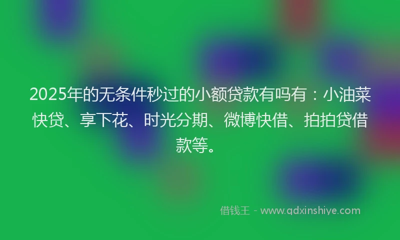 2025年的无条件秒过的小额贷款有吗有：小油菜快贷、享下花、时光分期、微博快借、拍拍贷借款等。