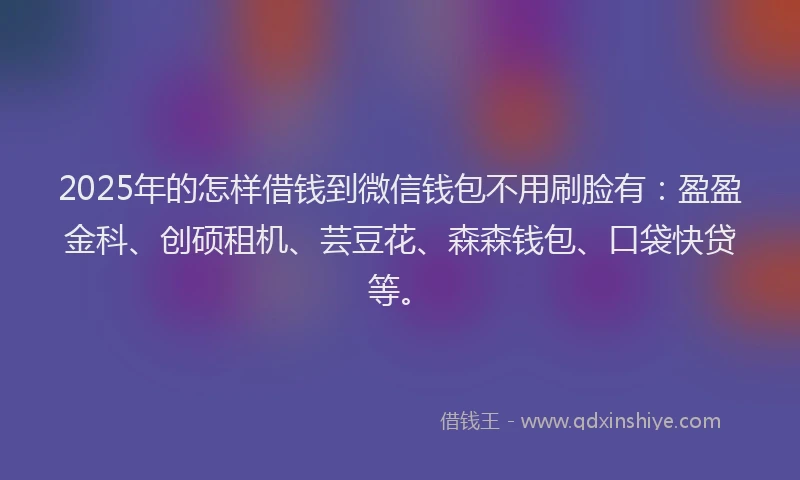 2025年的怎样借钱到微信钱包不用刷脸有：盈盈金科、创硕租机、芸豆花、森森钱包、口袋快贷等。