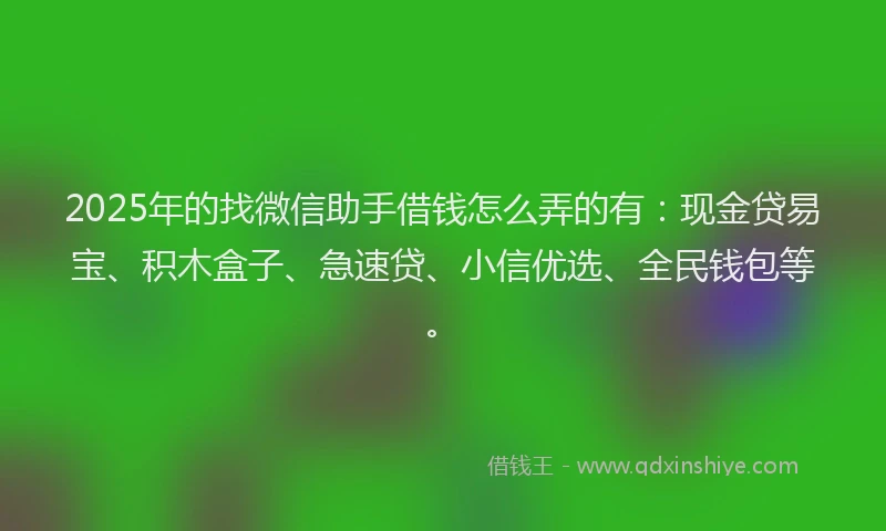 2025年的找微信助手借钱怎么弄的有：现金贷易宝、积木盒子、急速贷、小信优选、全民钱包等。