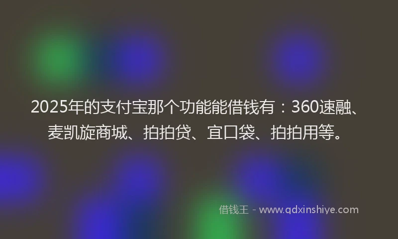 2025年的支付宝那个功能能借钱有：360速融、麦凯旋商城、拍拍贷、宜口袋、拍拍用等。