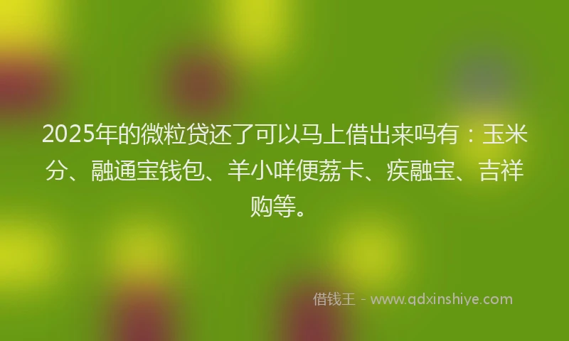 2025年的微粒贷还了可以马上借出来吗有：玉米分、融通宝钱包、羊小咩便荔卡、疾融宝、吉祥购等。