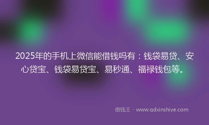 2025年的手机上微信能借钱吗有：钱袋易贷、安心贷宝、钱袋易贷宝、易秒通、福禄钱包等。