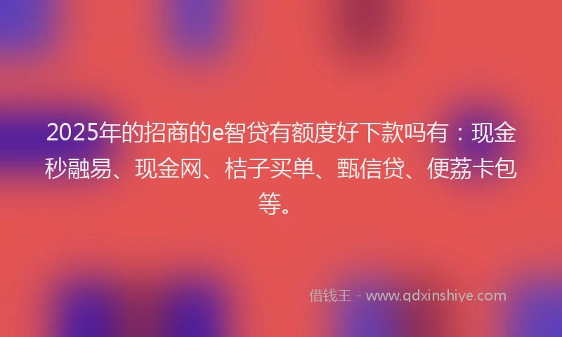 2025年的招商的e智贷有额度好下款吗有：现金秒融易、现金网、桔子买单、甄信贷、便荔卡包等。