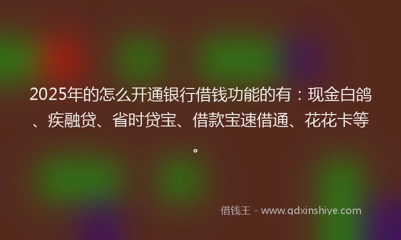 2025年的怎么开通银行借钱功能的有：现金白鸽、疾融贷、省时贷宝、借款宝速借通、花花卡等。