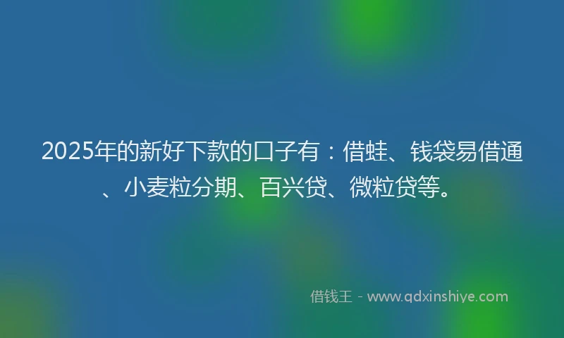 2025年的新好下款的口子有：借蛙、钱袋易借通、小麦粒分期、百兴贷、微粒贷等。