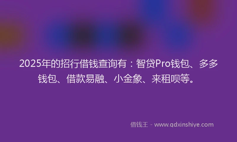 2025年的招行借钱查询有：智贷Pro钱包、多多钱包、借款易融、小金象、来租呗等。