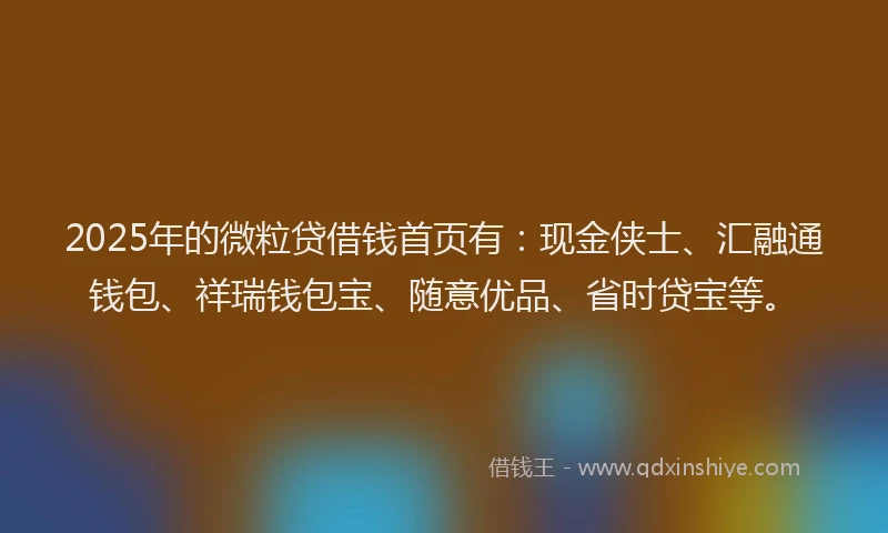 2025年的微粒贷借钱首页有：现金侠士、汇融通钱包、祥瑞钱包宝、随意优品、省时贷宝等。