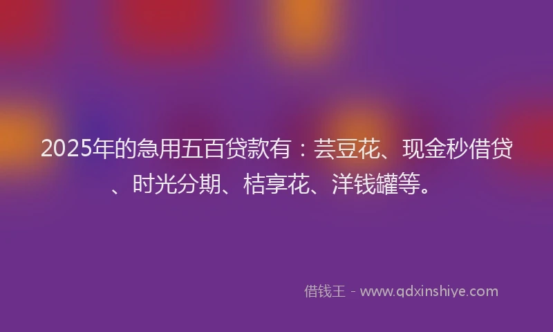 2025年的急用五百贷款有：芸豆花、现金秒借贷、时光分期、桔享花、洋钱罐等。