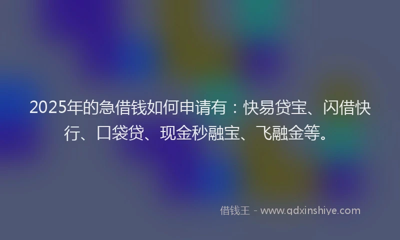 2025年的急借钱如何申请有：快易贷宝、闪借快行、口袋贷、现金秒融宝、飞融金等。