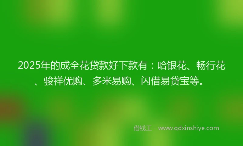 2025年的成全花贷款好下款有：哈银花、畅行花、骏祥优购、多米易购、闪借易贷宝等。