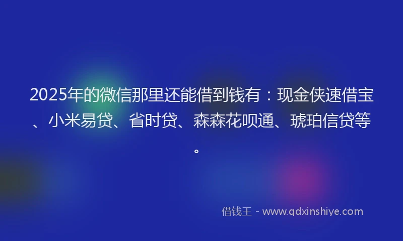 2025年的微信那里还能借到钱有：现金侠速借宝、小米易贷、省时贷、森森花呗通、琥珀信贷等。
