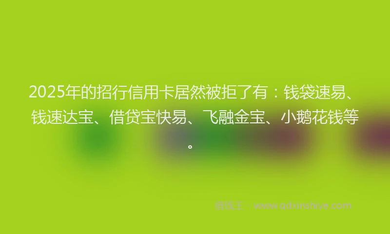 2025年的招行信用卡居然被拒了有：钱袋速易、钱速达宝、借贷宝快易、飞融金宝、小鹅花钱等。