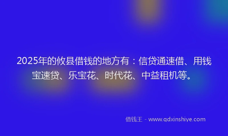 2025年的攸县借钱的地方有：信贷通速借、用钱宝速贷、乐宝花、时代花、中益租机等。
