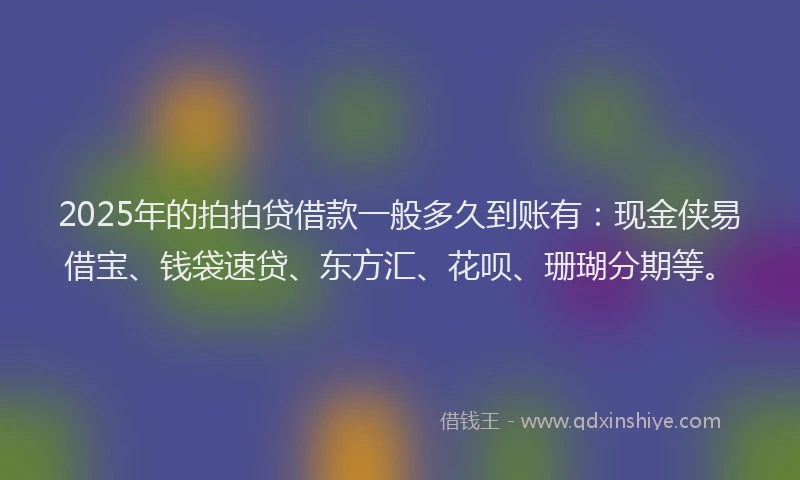 2025年的拍拍贷借款一般多久到账有：现金侠易借宝、钱袋速贷、东方汇、花呗、珊瑚分期等。