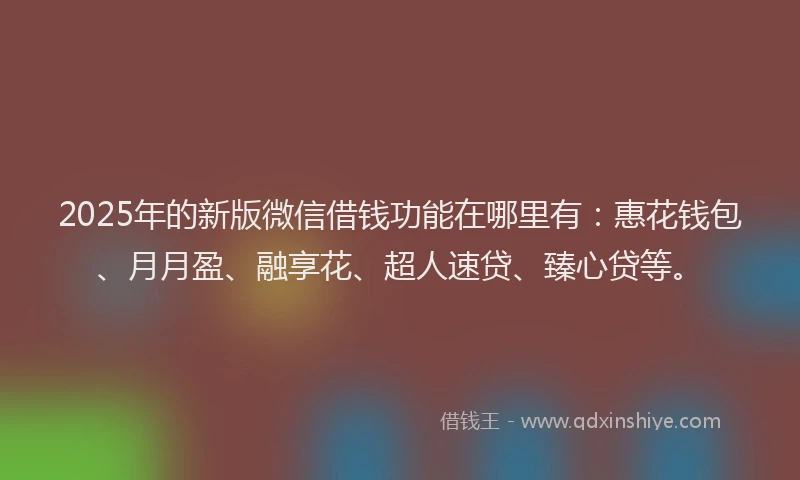 2025年的新版微信借钱功能在哪里有：惠花钱包、月月盈、融享花、超人速贷、臻心贷等。