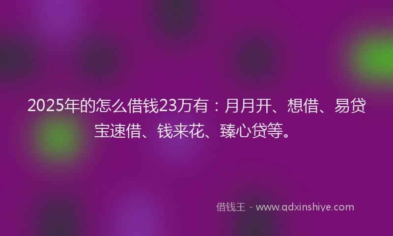 2025年的怎么借钱23万有：月月开、想借、易贷宝速借、钱来花、臻心贷等。