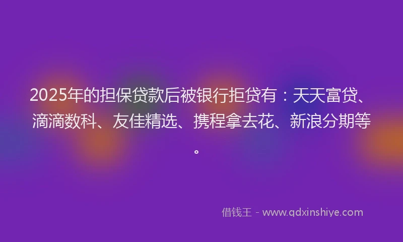 2025年的担保贷款后被银行拒贷有：天天富贷、滴滴数科、友佳精选、携程拿去花、新浪分期等。