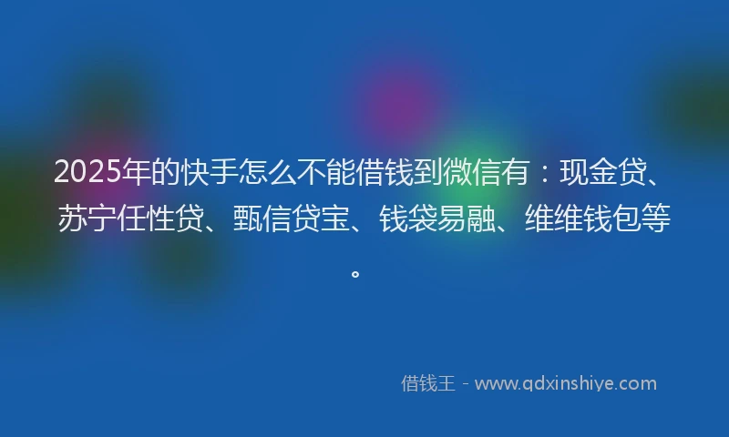 2025年的快手怎么不能借钱到微信有：现金贷、苏宁任性贷、甄信贷宝、钱袋易融、维维钱包等。