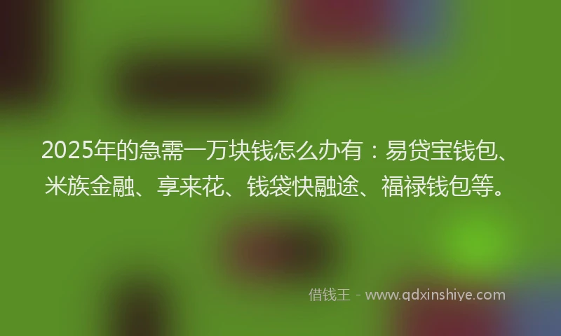 2025年的急需一万块钱怎么办有：易贷宝钱包、米族金融、享来花、钱袋快融途、福禄钱包等。
